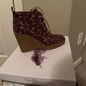 Jessica Simpson Leopard Print Wedge Booties